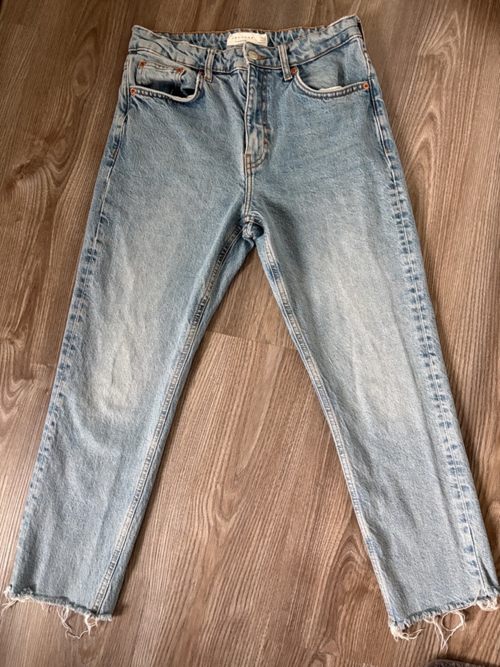 Topshop Light Blue High-Rise Straight Leg Jeans